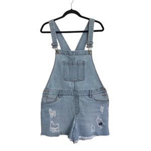 VENUS - WOMENS LIGHT WASH DISTRESSED DENIM OVERALL SHORTS SIZE 6